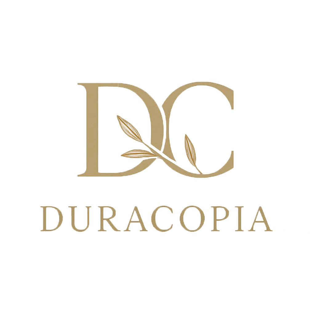 a logo with gold letters and leaves on a black background